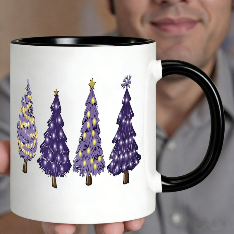 Tailorly Black Accent 11 oz Mug - purple christmas tree with led lightsprint
