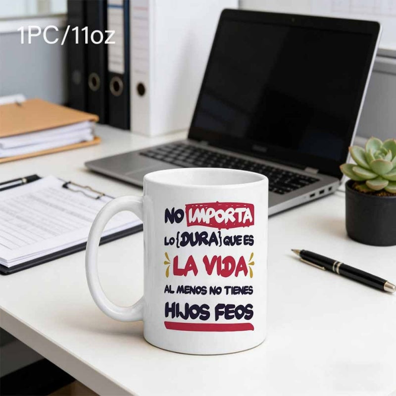 Tailorly White Ceramic 11 oz Mug - Clean White Ceramic Coffee Vessel Featuring Bold Artistic Typographic Decoration Mug