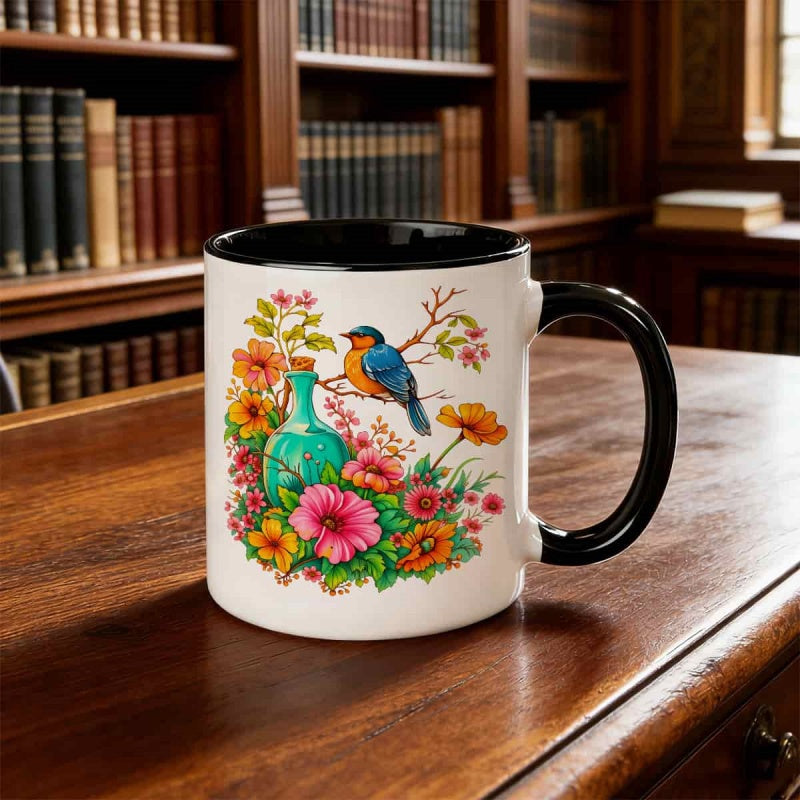 Tailorly Black Accent 11 oz Mug - bird shaped