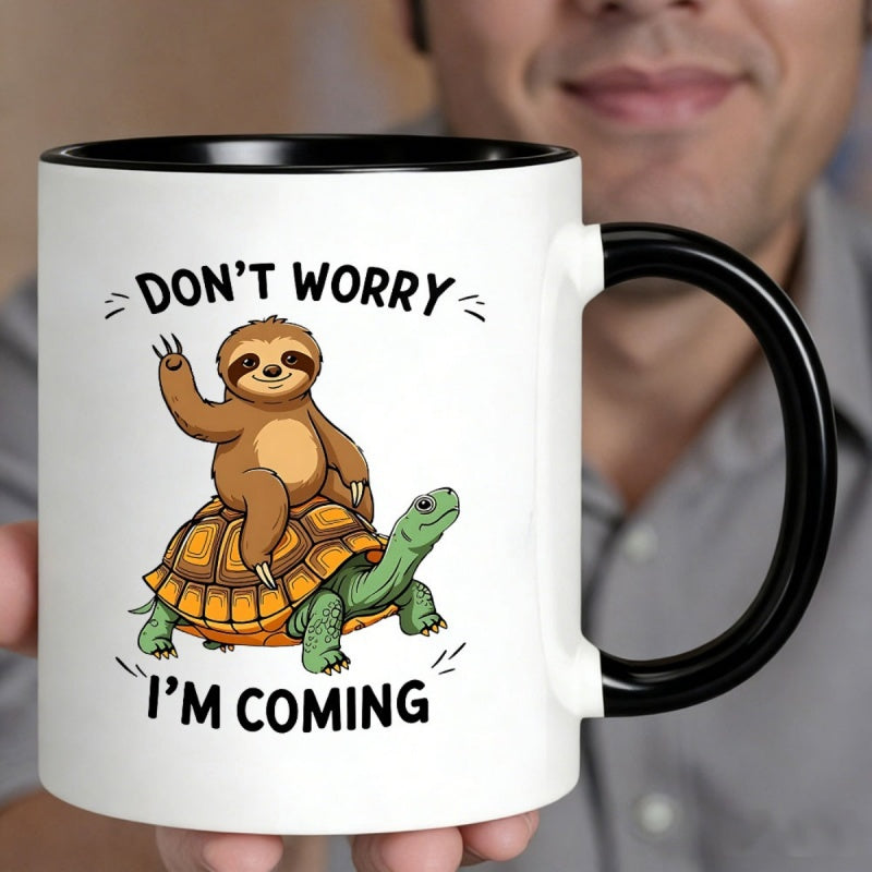 Tailorly Black Accent 11 oz Mug - cute sloth on turtle