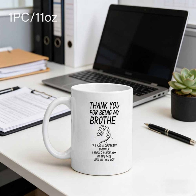 Tailorly White Ceramic 11 oz Mug - Thank You For Being My Brother Two Hands Clasping Together In A Symbolic Gesture Of Unity Hands