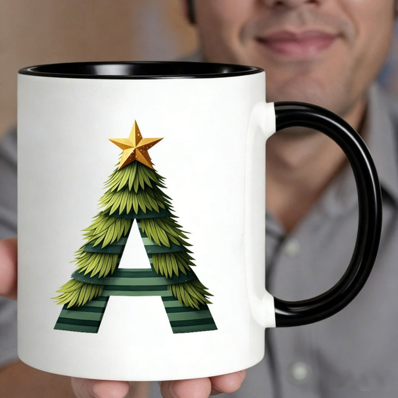 Tailorly Black Accent 11 oz Mug - christmas tree letter a pine needles