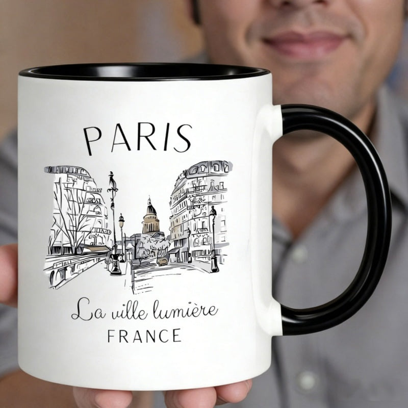 Tailorly Black Accent 11 oz Mug - paris cityscape sketch art france street design