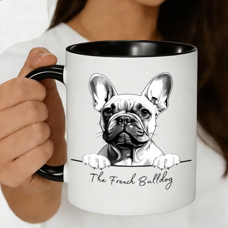 Tailorly Black Accent 11 oz Mug - bulldog frenchie illustration