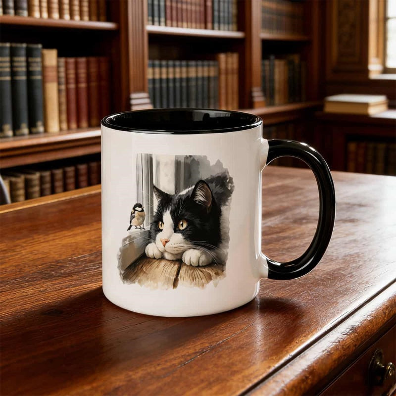 Tailorly Black Accent 11 oz Mug - an adorable cat