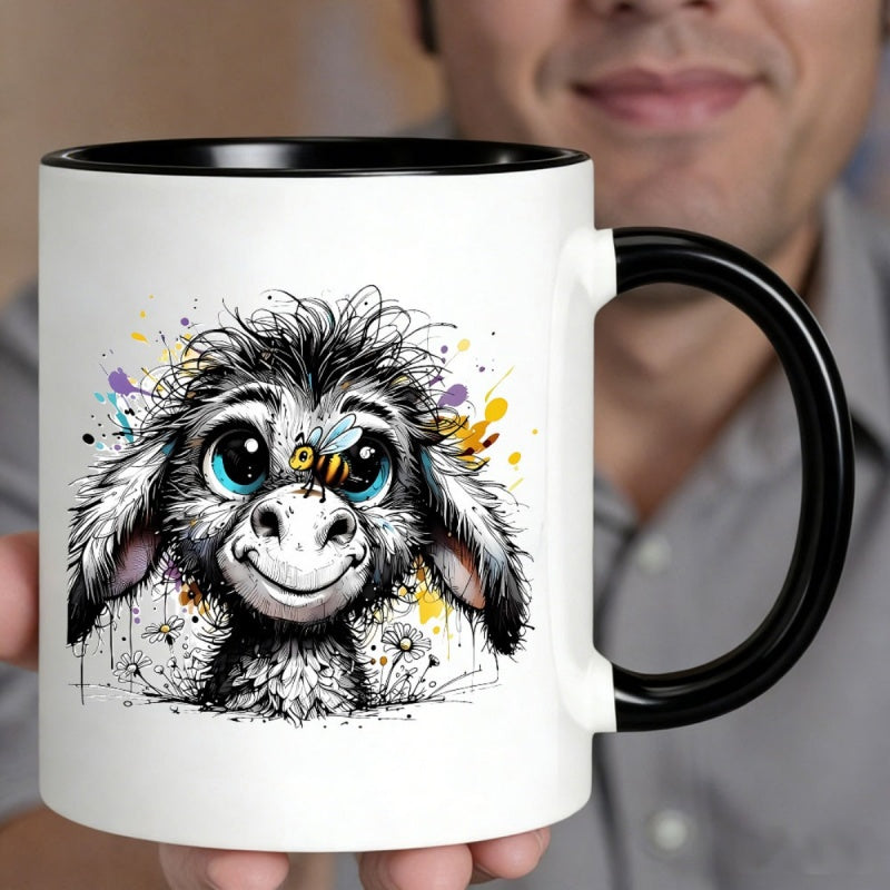 Tailorly Black Accent 11 oz Mug - cartoon animal face with blue eyes