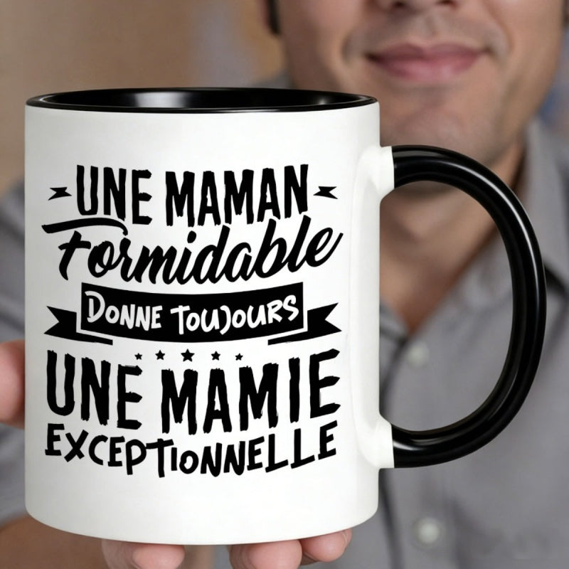 Tailorly Black Accent 11 oz Mug - french ceramic coffee mug text: "une maman"