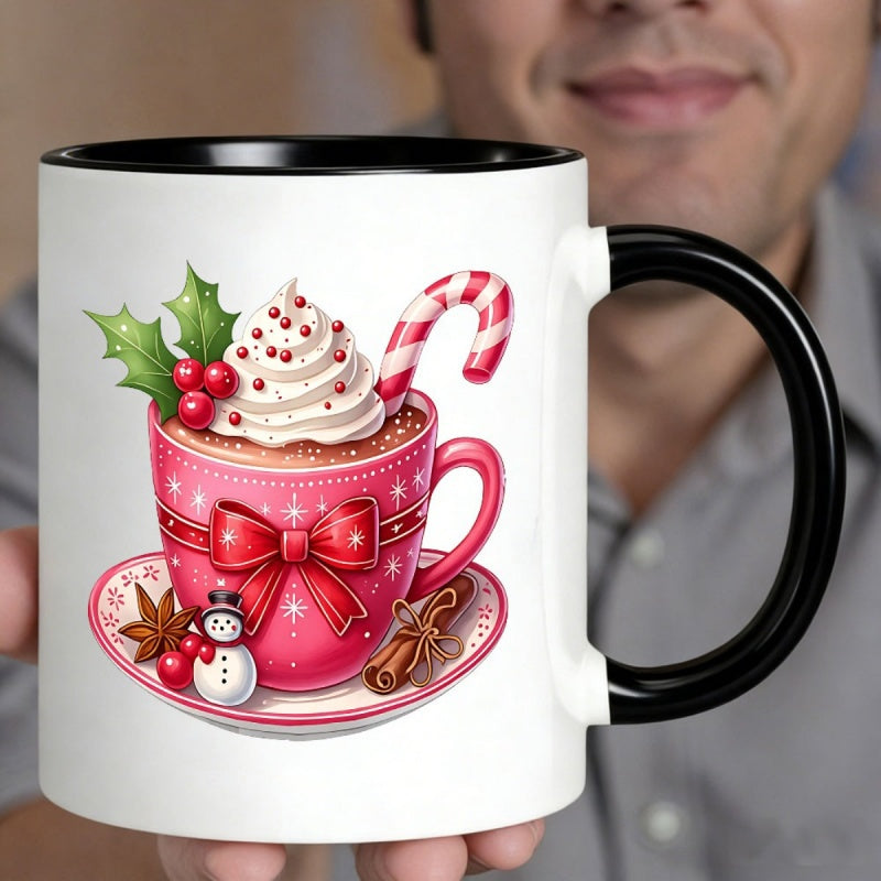 Tailorly Black Accent 11 oz Mug - pink snowflake pattern