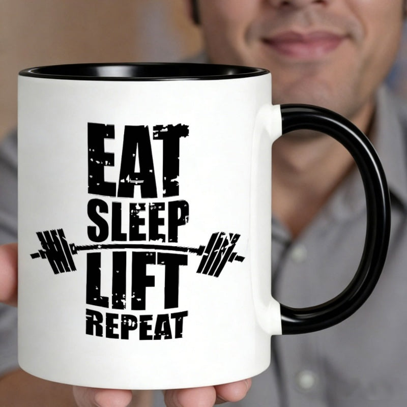 Tailorly Black Accent 11 oz Mug - lift repeat coffee with barbell