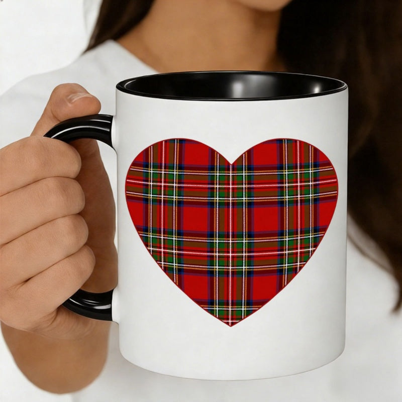 Tailorly Black Accent 11 oz Mug - 1pc red heart shaped 11oz ceramic coffee mug tartan pattern ideal for valentines day romantic gifts for lovers