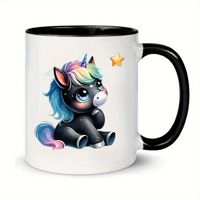 Tailorly Black Accent 11 oz Mug - vibrant mane and star pattern