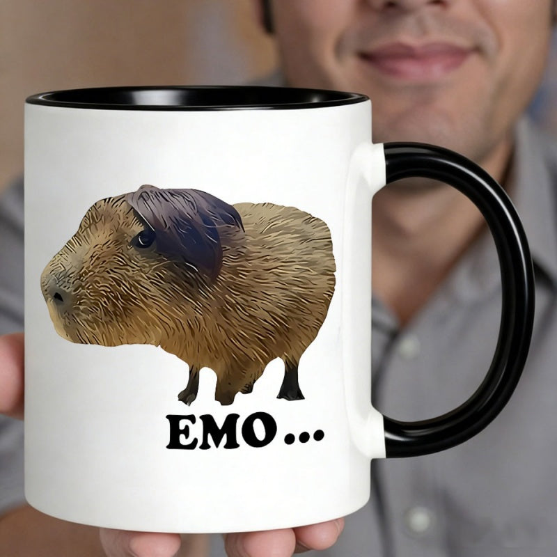 Tailorly Black Accent 11 oz Mug - capybara emo