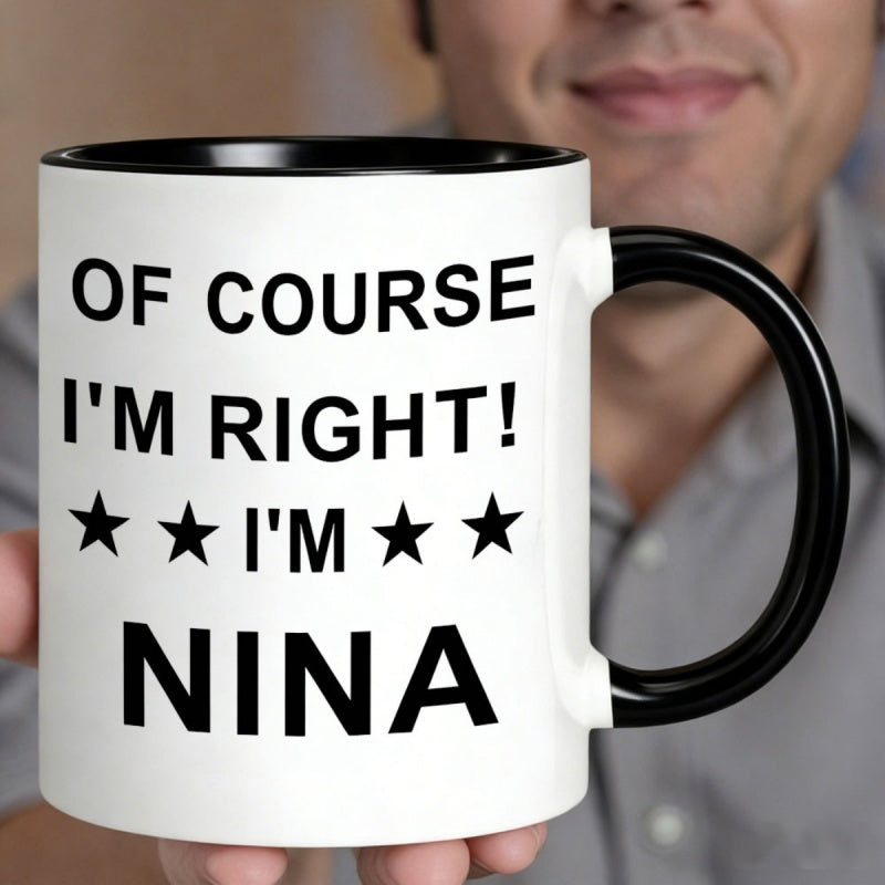 Tailorly Black Accent 11 oz Mug - im right im nina funny quote mug nina lettering stars