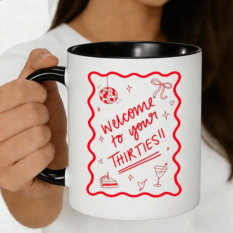 Tailorly Black Accent 11 oz Mug - welcome to your red black disco ball cake martini stars hearts fun 30th birthday