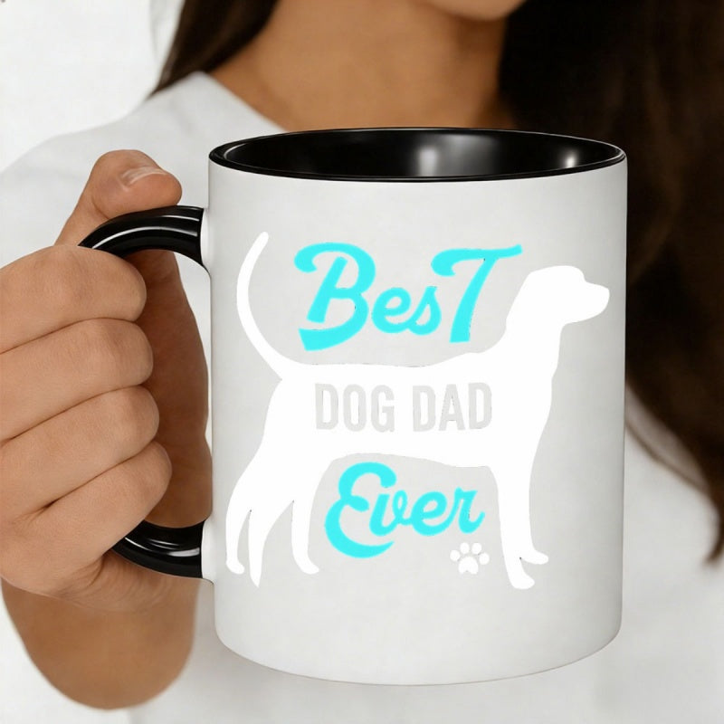 Tailorly Black Accent 11 oz Mug - silhouette coffee mug with best dog dad ever text in turquoise