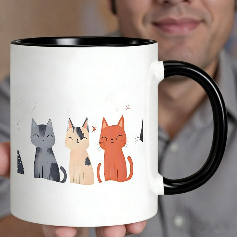 Tailorly Black Accent 11 oz Mug - three cute cartoon cats