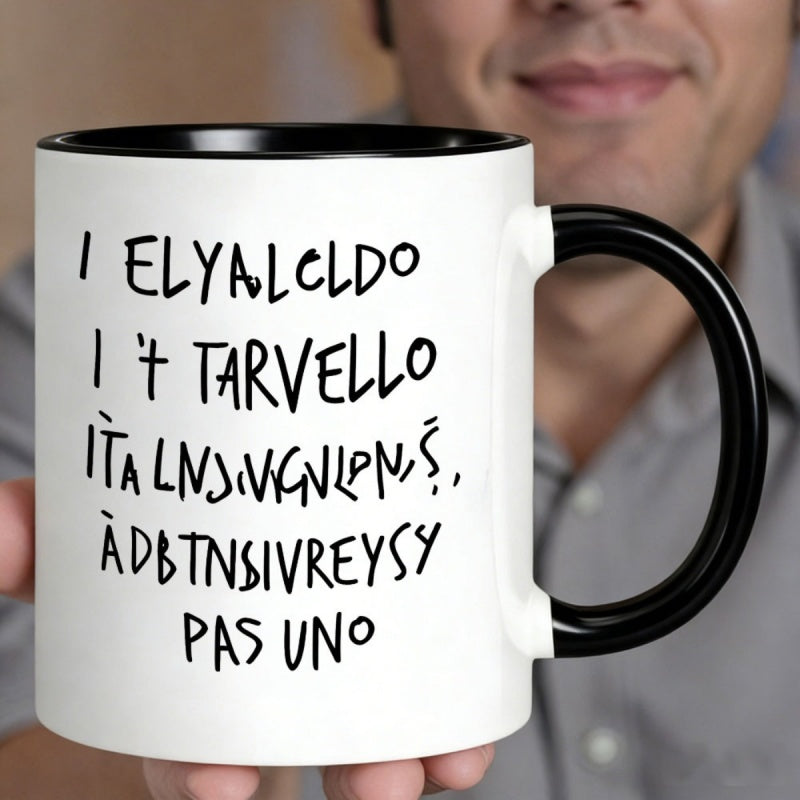 Tailorly Black Accent 11 oz Mug - abstract style text against black background with light colored lettering