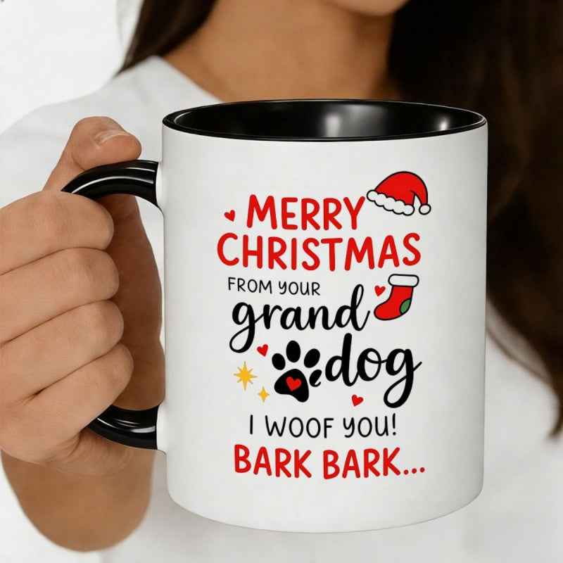 Tailorly Black Accent 11 oz Mug - merry christmas i you festive santa hat stocking hearts paw print