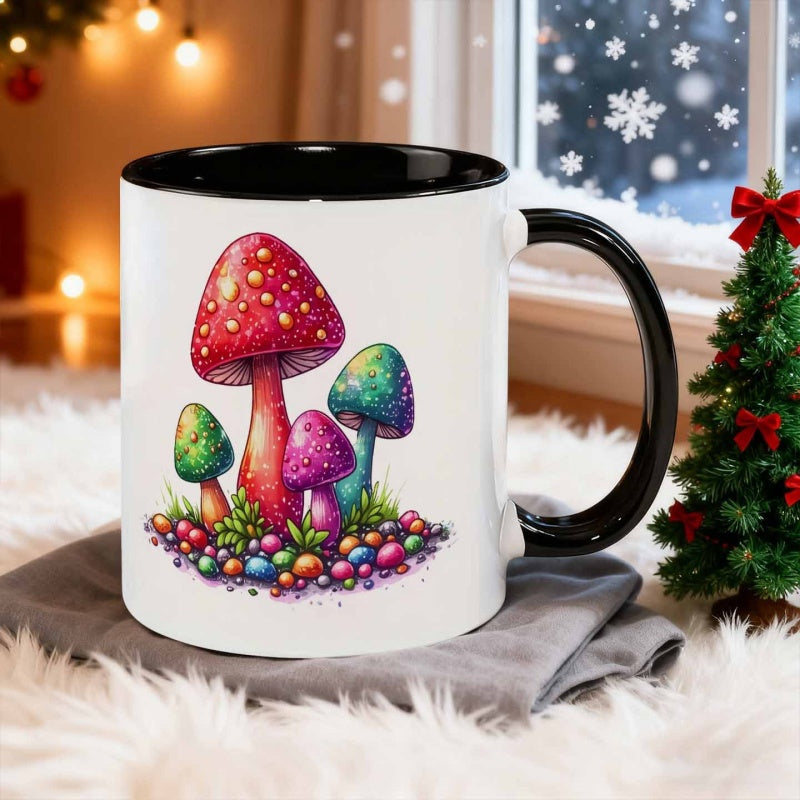 Tailorly Black Accent 11 oz Mug - fantasy illustration of mushroom