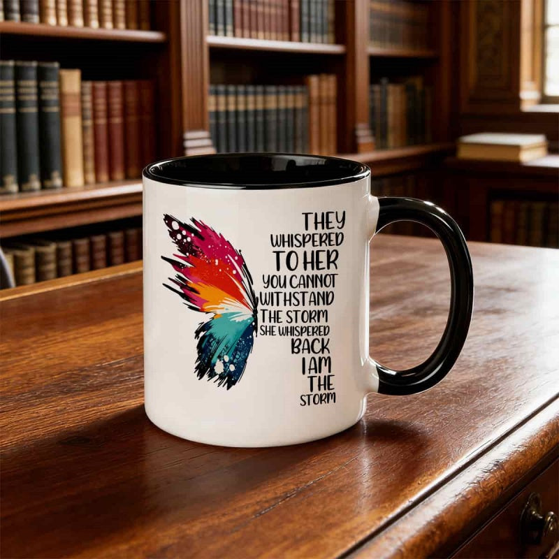 Tailorly Black Accent 11 oz Mug - colorful watercolor design with empowering quote