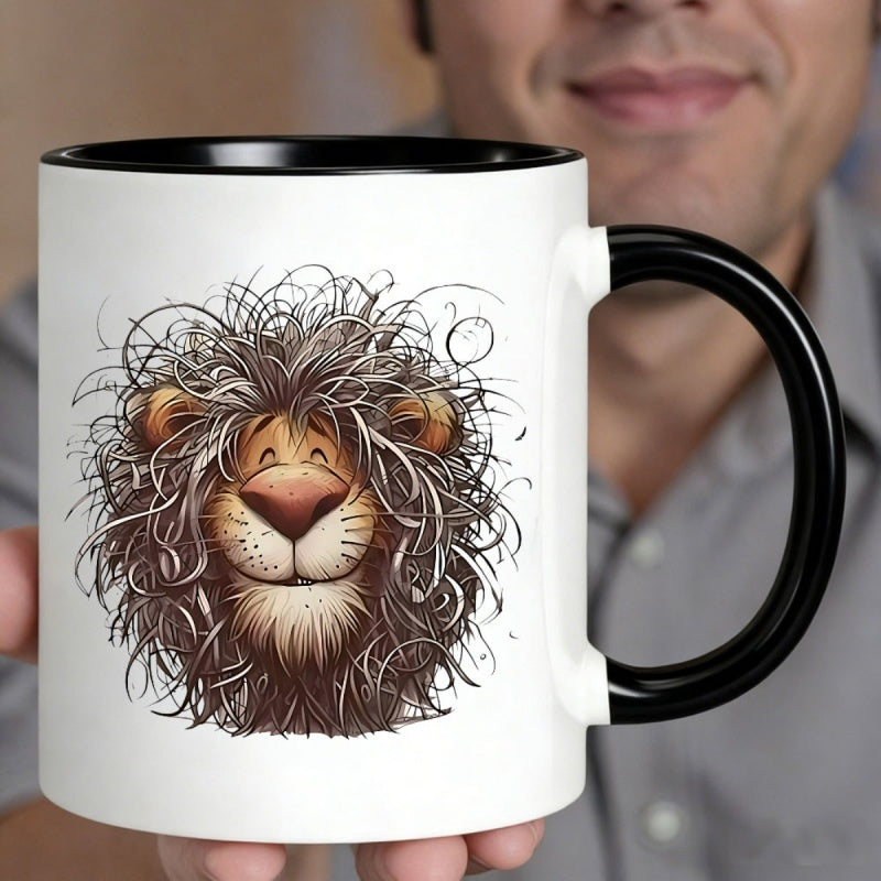 Tailorly Black Accent 11 oz Mug - abstract cartoon lion face