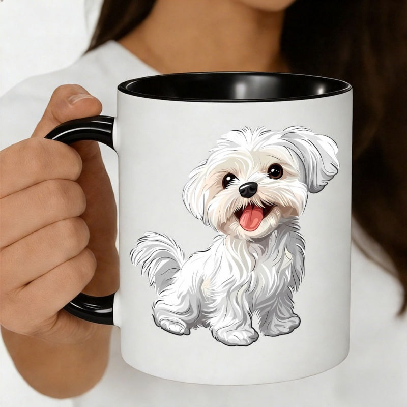 Tailorly Black Accent 11 oz Mug - a cute white fluffy dog
