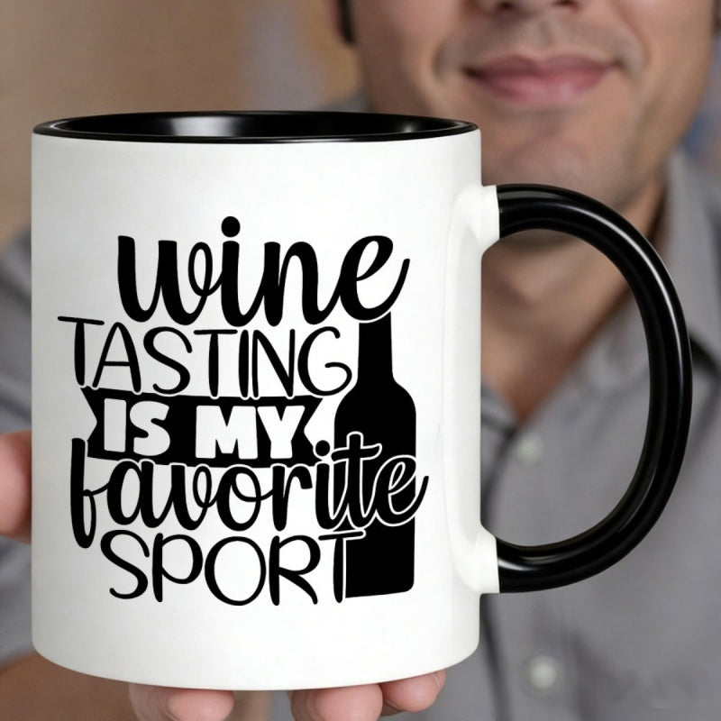 Tailorly Black Accent 11 oz Mug - sport text wine bottle silhouette