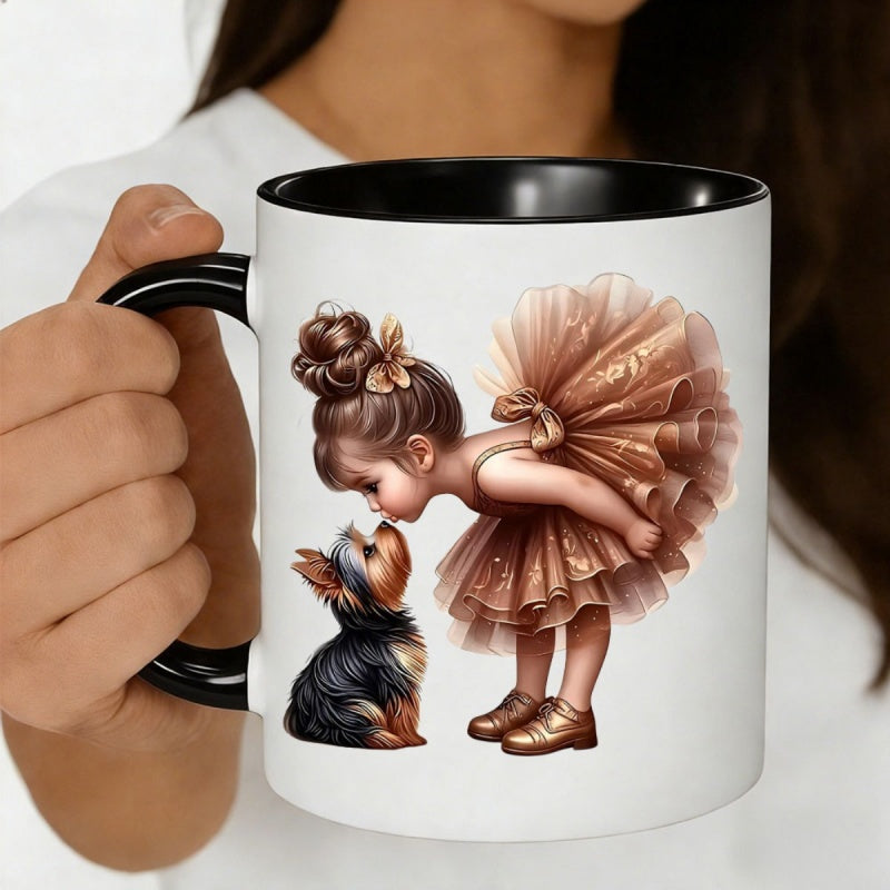 Tailorly Black Accent 11 oz Mug - yorkie bronze dress bow cute kissing moment