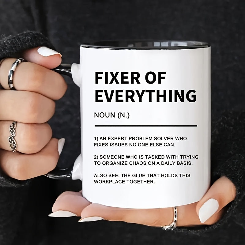Tailorly Black Accent 11 oz Mug - a fun everything fixer ceramic coffee mug perfect as a gift for your boss colleagues managers or office workers its an