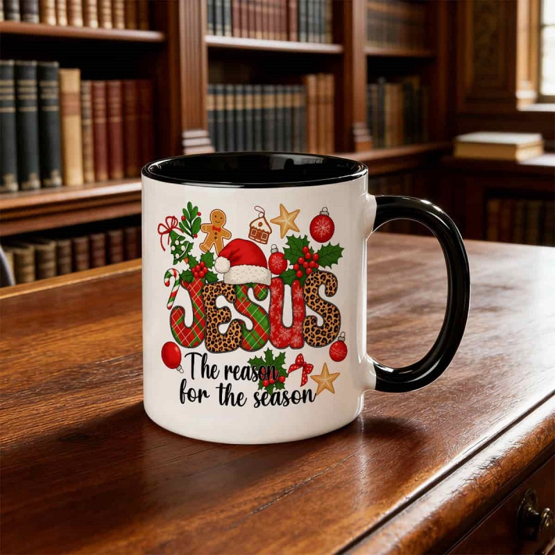 Tailorly Black Accent 11 oz Mug - christmas religious design