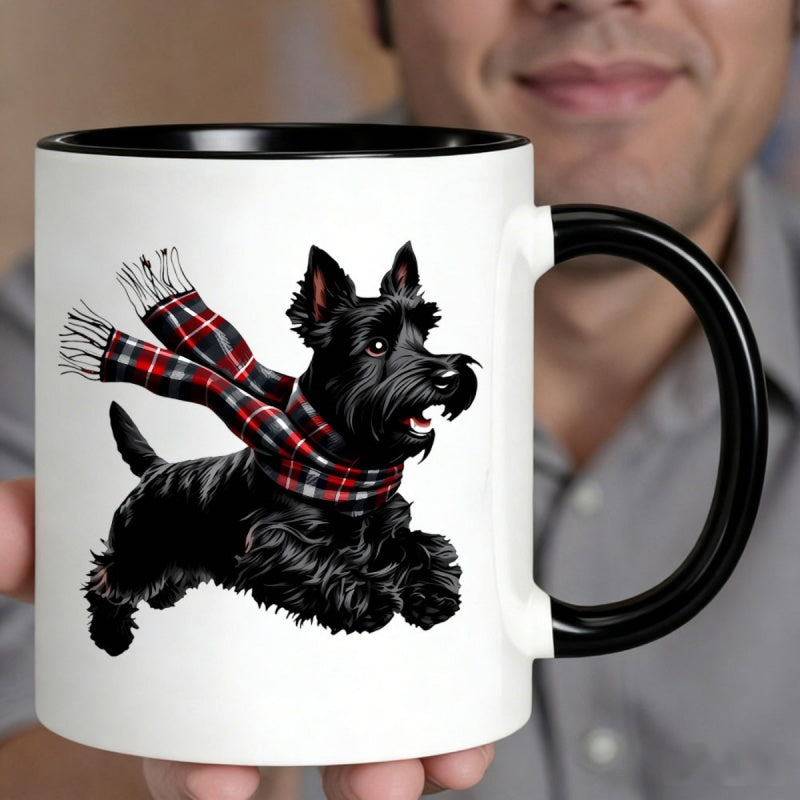 Tailorly Black Accent 11 oz Mug - black dog with red scarf
