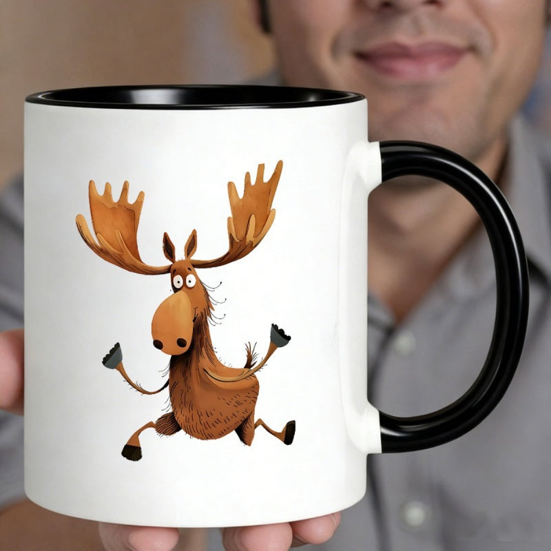 Tailorly Black Accent 11 oz Mug - brown cartoon moose