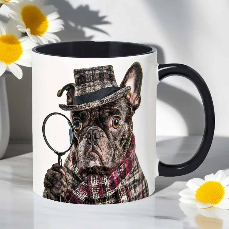 Tailorly Black Accent 11 oz Mug - hedgehog in grass with flower