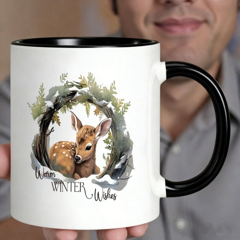 Tailorly Black Accent 11 oz Mug - adorable in wreath warm winter design