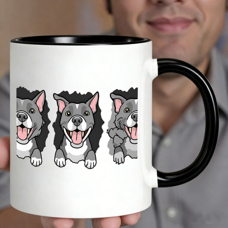 Tailorly Black Accent 11 oz Mug - adorable gray pit bull cartoon