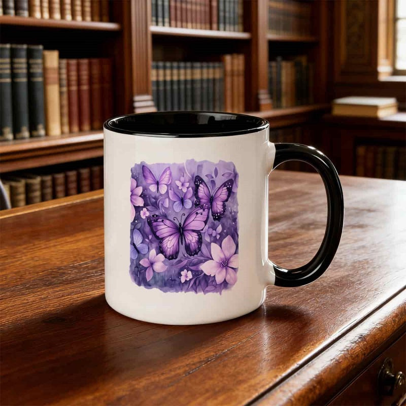 Tailorly Black Accent 11 oz Mug - purple blue print