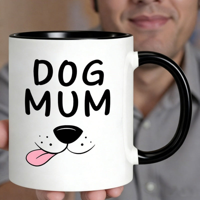Tailorly Black Accent 11 oz Mug - dog mum lettering cute dog nose tongue design