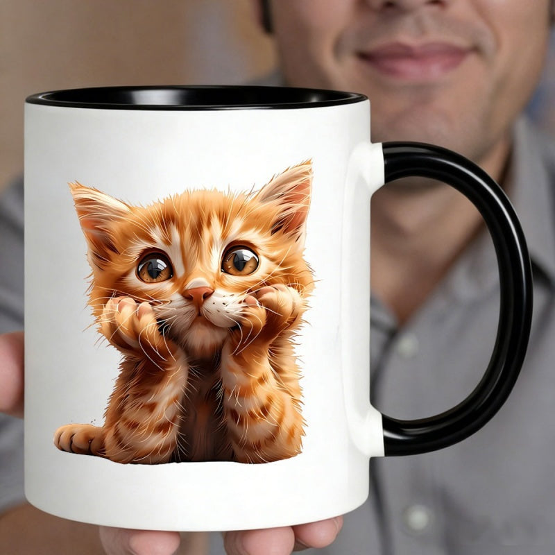 Tailorly Black Accent 11 oz Mug - adorable ginger kittenprint cute cat design