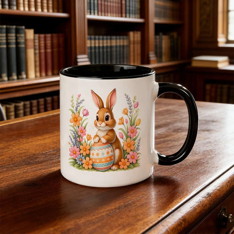 Tailorly Black Accent 11 oz Mug - easter bunny