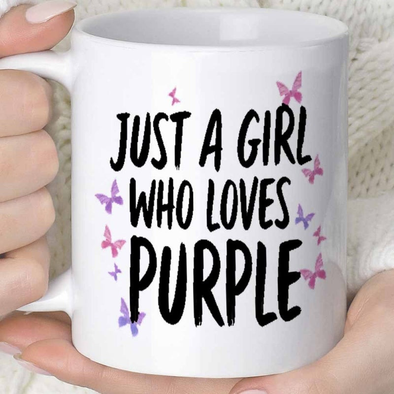 Tailorly White Ceramic 11 oz Mug - Just A Girl Who Loves Purple Delicate Pink And Purple Winged Creatures Dancing In Air Butterfly