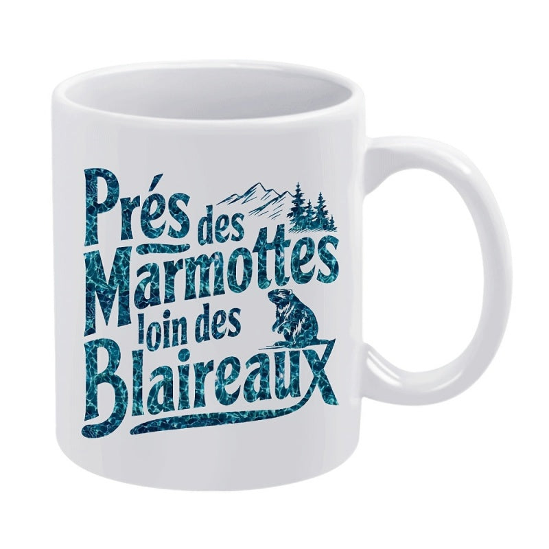 Tailorly White Ceramic 11 oz Mug - Nature Inspired Mountain Landscape With Forest Trees And A Little Groundhog