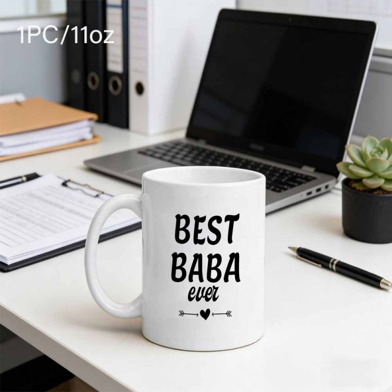 Tailorly White Ceramic 11 oz Mug - Best Baba Ever Minimalist White Ceramic Vessel Featuring Decorative Heart With Symmetrical Arrows Mug