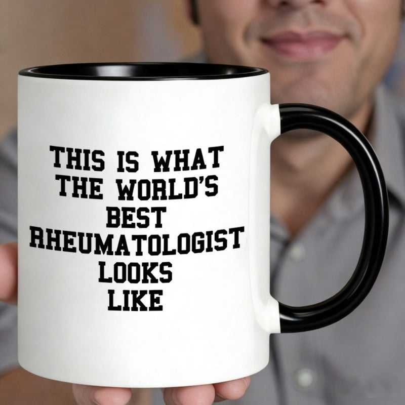 Tailorly Black Accent 11 oz Mug - quote "what the rheumatologist looks like"