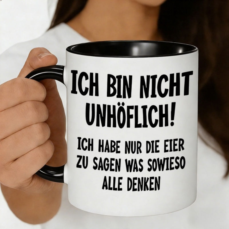 Tailorly Black Accent 11 oz Mug - bold text quote "i am not rude i have the balls to"