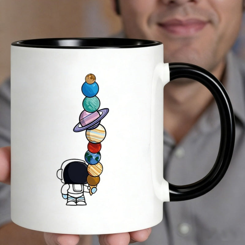 Tailorly Black Accent 11 oz Mug - astronaut solar system planet stack colorful space planets