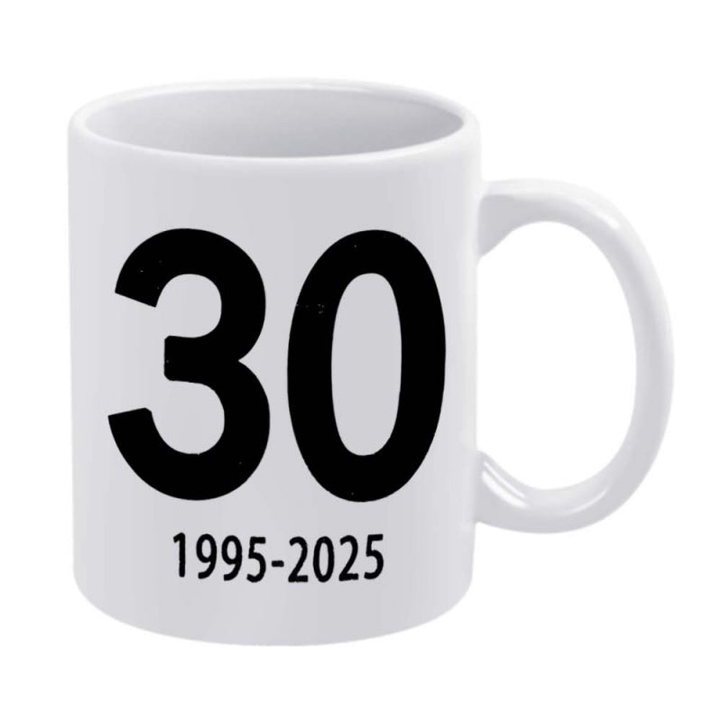 Tailorly White Ceramic 11 oz Mug - 30 1995 2025 Minimalist Bold Black Typography Celebrating Thirty Years Of Significant History Number