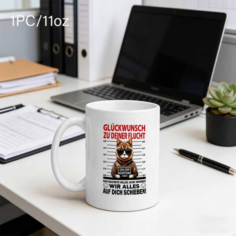 Tailorly White Ceramic 11 oz Mug - Cool Funny Tabby Wearing Dark Sunglasses Posing For A Police Mugshot Cat