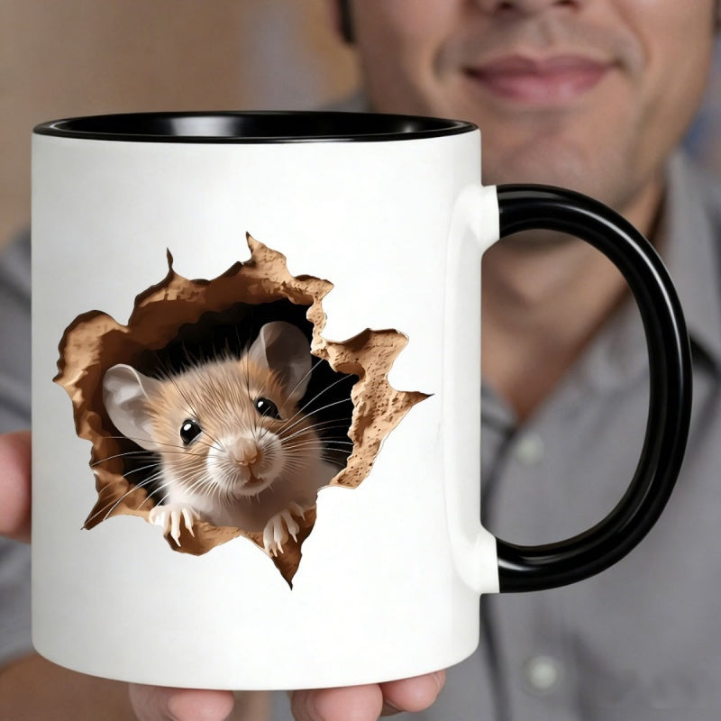 Tailorly Black Accent 11 oz Mug - realistic mouse peeking through hole