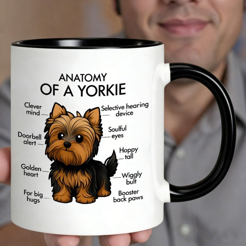 Tailorly Black Accent 11 oz Mug - anatomy of a yorkie illustration cute yorkie illustration