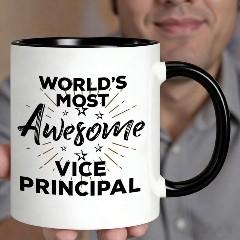 Tailorly Black Accent 11 oz Mug - worlds most awesome vice principal bold text stars lines